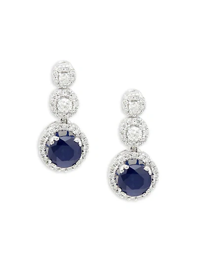 Shop Saks Fifth Avenue 14k White Gold, Sapphire & Diamond Drop Earrings