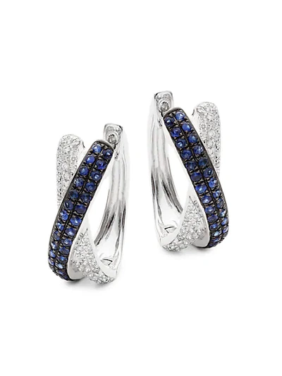 Shop Saks Fifth Avenue 14k White Gold, Sapphire & Diamond Hoop Earrings