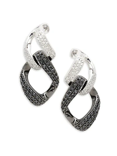 Shop Saks Fifth Avenue Women's 14k White Goldplated & Black Rhodium White & Black Diamond Interlink Drop Earrings In Black Silver