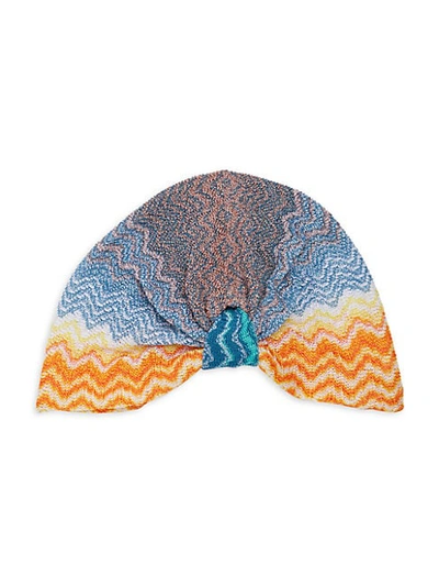 Shop Missoni Knit Chevron Turban In Blue Orange