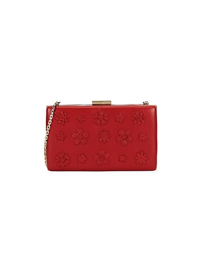 Shop Valentino Floral Leather Clutch In Red