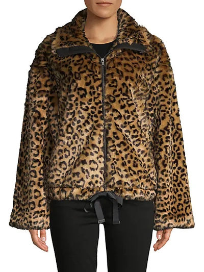 Shop Rebecca Minkoff Bridit Leopard-print Faux Fur Jacket In Tan
