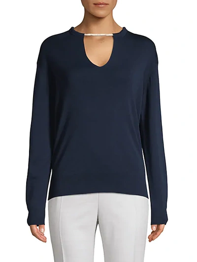 Shop Chloé Cotton & Silk-blend Sweater In Navy