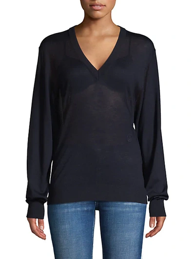 Shop Chloé Textured Wool-blend Sweater In Navy