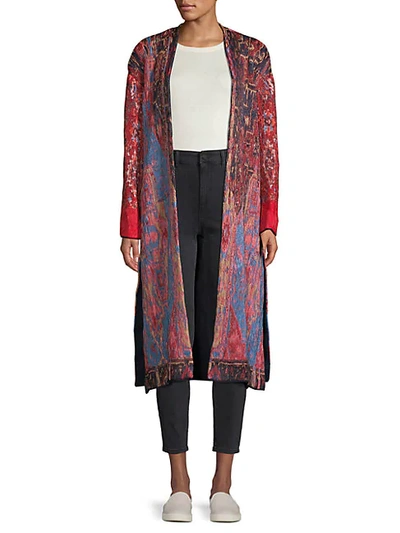 Shop Chloé Mixed-print Open-front Kaftan In Red Multi