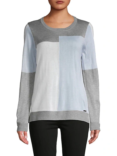 Shop Calvin Klein Colorblock Long-sleeve Sweater In White Cloud