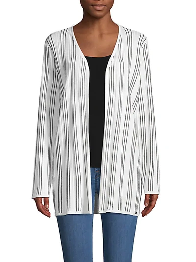 Shop T Tahari ​striped Open-front Cardigan In White