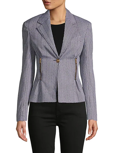 Shop Versace Houndstooth Peplum Jacket In Black White