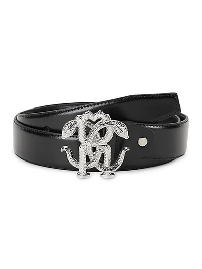 Shop Roberto Cavalli Rc Buckle Leather Belt In Black