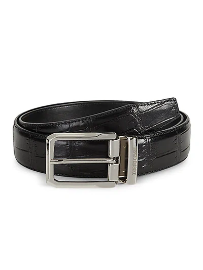 Shop Roberto Cavalli Men's Croc-embossed Leather Belt In Black