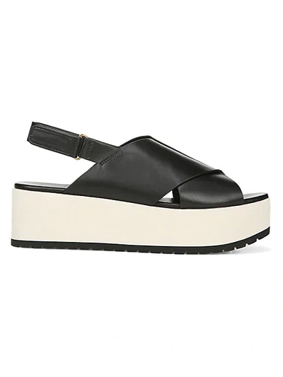Shop Vince Jenaya Leather Platform Slingback Sandals In Black