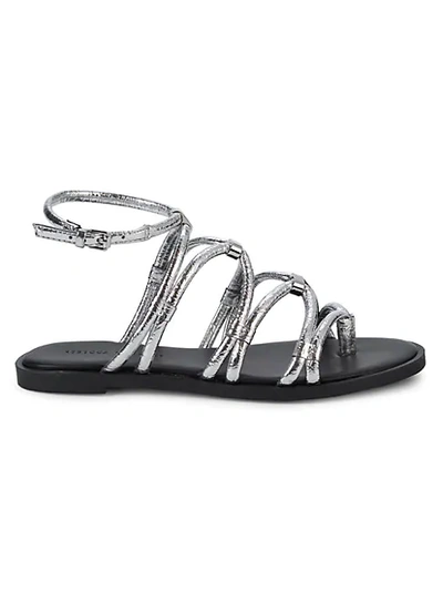 Shop Rebecca Minkoff Sarle Metallic-strap Sandal Flats In Silver