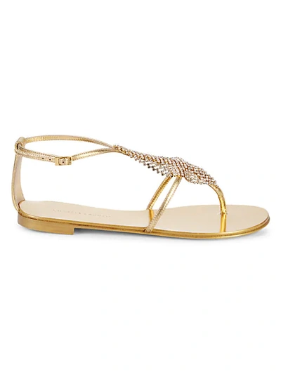 Shop Giuseppe Zanotti Metallic Crystal Embellished Leather Sandals In Gold