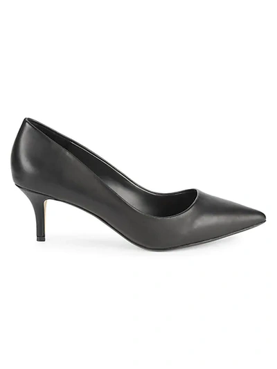 Shop Saks Fifth Avenue Donna Leather Kitten-heel Pumps In Navy