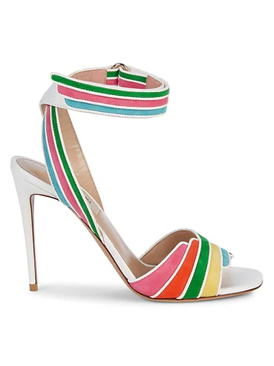 Shop Valentino Rainbow Suede & Leather Stiletto Ankle-strap Sandals In Forest