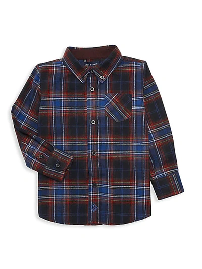Shop Andy & Evan Little Boy's Plaid Cotton-blend Shirt In Medium Blue