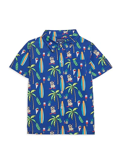 Shop Andy & Evan Little Boy's Printed Short-sleeve Shirt In Blue Surf