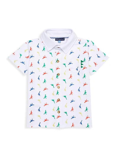 Shop Andy & Evan Little Boy's Dinosaur-print Polo In White