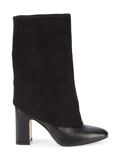 Shop Stuart Weitzman Lucinda Suede & Leather Block-heel Boots In Black