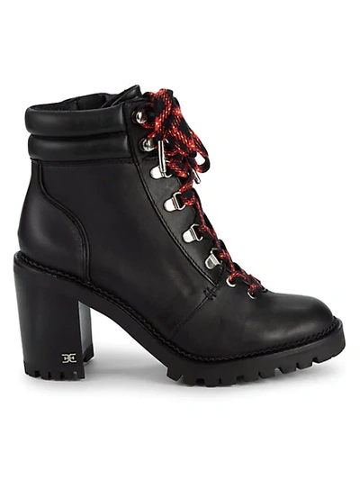 Shop Sam Edelman Sade Stacked Heel Leather Combat Boots In Black
