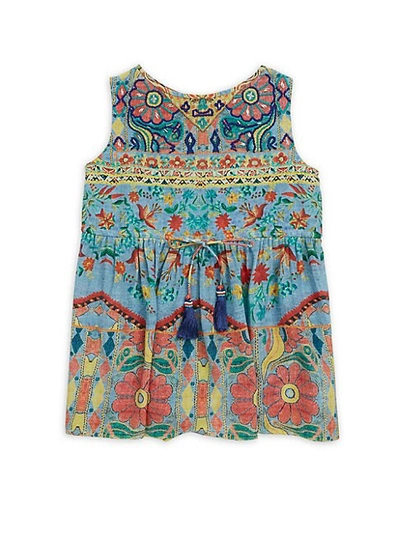Shop Hemant & Nandita Girl's Printed Tassel Dress In Light Blue