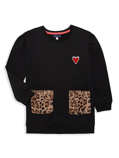 Shop Andy & Evan Little Girl's Faux Fur-pocket Cotton-blend Sweatshirt In Black