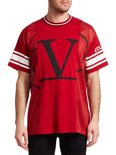 Shop Valentino Special Edition Logo Mesh Jersey T-shirt In Red