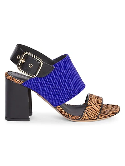 Shop Dries Van Noten Beaded & Woven Ankle Sandals In Blue