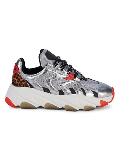 Shop Ash Extreme Mixed-media Calf Hair & Leather Sneakers In Silver Multi