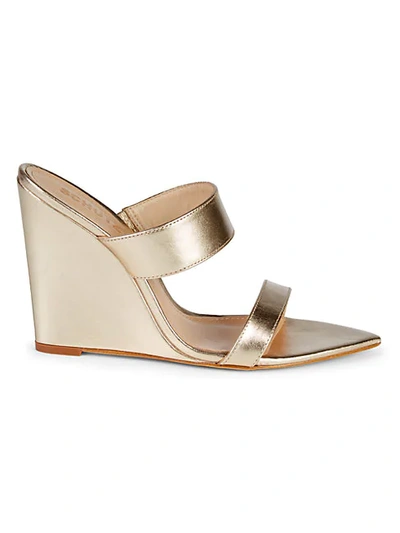Shop Schutz Soraya Leather Wedge Sandals In Platinum
