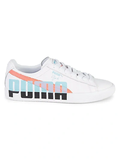 Shop Puma Logo Leather Sneakers In White
