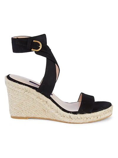 Shop Stuart Weitzman Lexia Suede Espadrille Wedge Sandals In Black