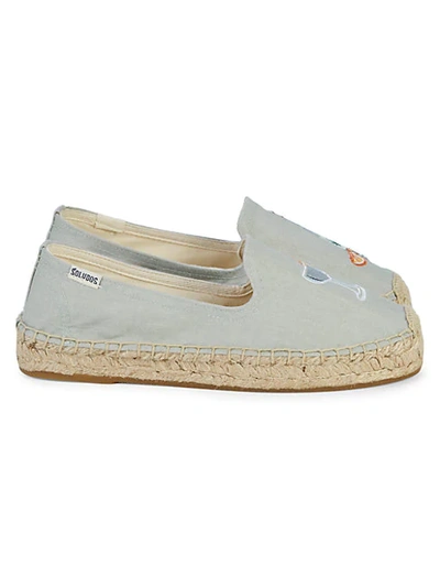 Shop Soludos Embroidered Esparto Rope Platform Espadrilles In Chambray