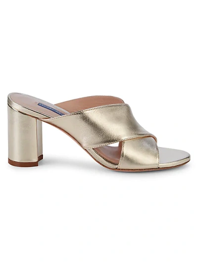 Shop Stuart Weitzman Galene Metallic Leather Block-heel Sandals In Gold