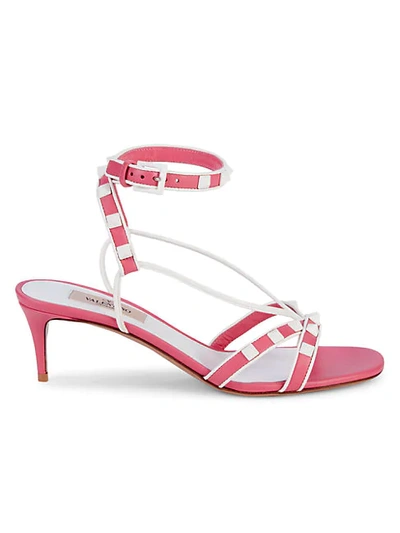 Shop Valentino Embellished Leather Heeled Sandals In Shadow Pink