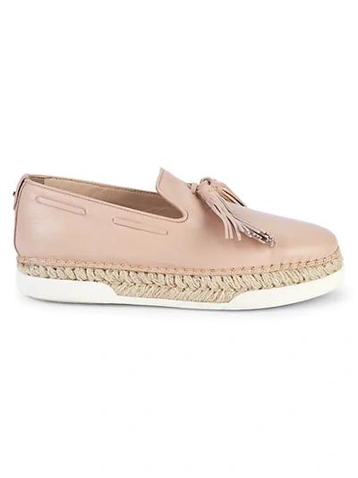 Shop Tod's Leather Espadrille Loafers In Light Pink