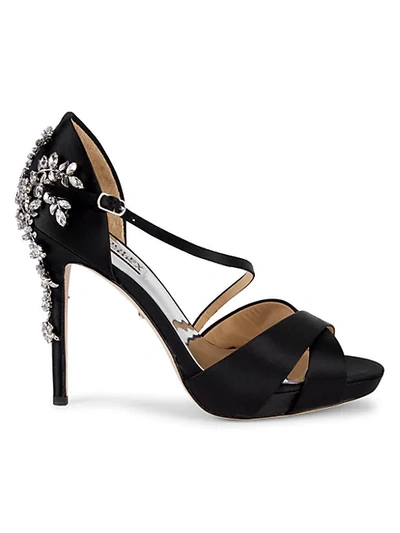 Shop Badgley Mischka Fame Embellished Satin Sandals In Black