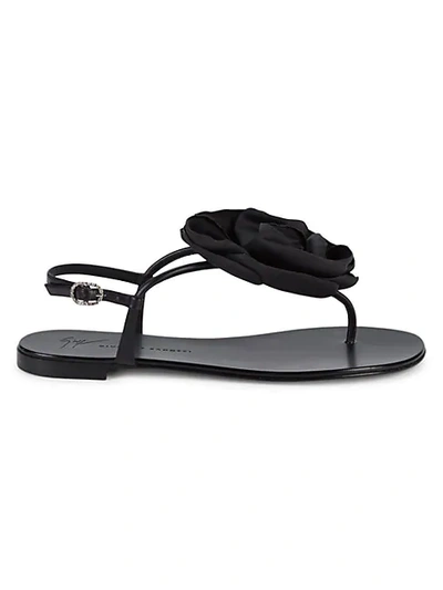 Shop Giuseppe Zanotti Floral-appliqu&eacute; Leather Slingback Thong Sandals In Nero