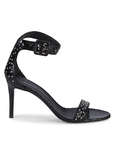 Shop Giuseppe Zanotti Women's Neyla Grommet Snakeskin-embossed Leather Sandals In Nero