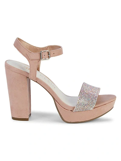 Shop Anne Klein Akleo Faux Suede & Crystal Platform Sandals In Rose