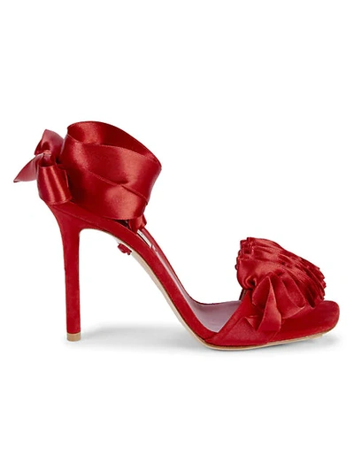 Shop Casadei Suede & Satin Ankle-strap Sandals In Red