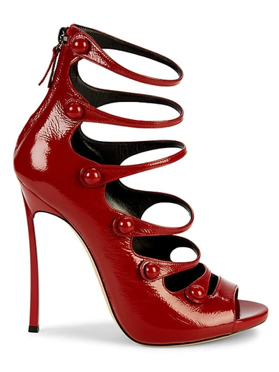 Shop Casadei Strappy Patent Leather Heeled Sandals In Chilli Pepper