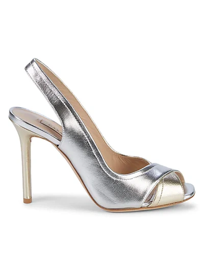 Shop Casadei Metallic Leather Slingback Sandals In Flash Gold