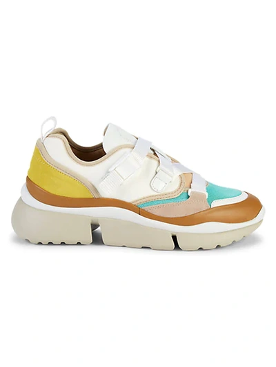 Shop Chloé Sonnie Mixed-media Sneakers In Natural White