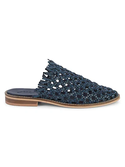 Shop Free People Mirage Woven Leather Mules In Navy