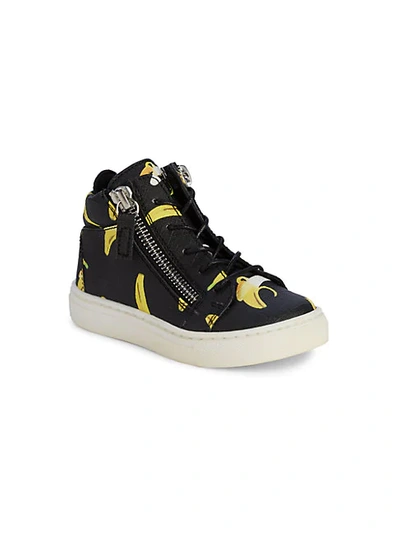 Shop Giuseppe Zanotti Baby Boy's Banana-print Leather Mid-top Sneakers In Bananas