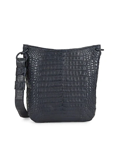 Shop Nancy Gonzalez Textured Crocodile Leather Crossbody Bag In Dark Blue