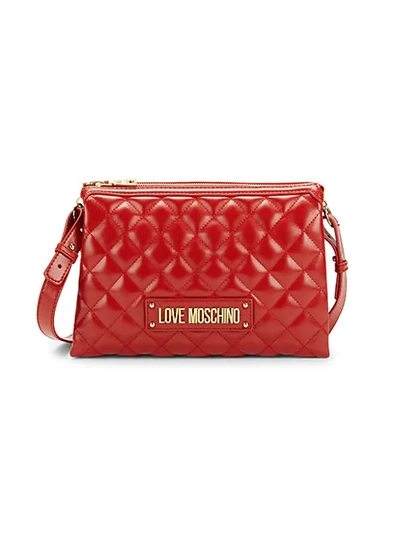 Shop Love Moschino Double Quilted Crossbody In Red