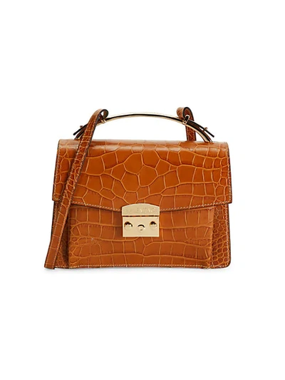 Shop Valentino By Mario Valentino Belle Croc-embossed Leather Crossbody In Caramel