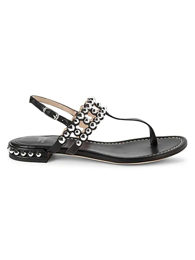 Shop Stuart Weitzman Taxi Studded Thong Sandals In Black
